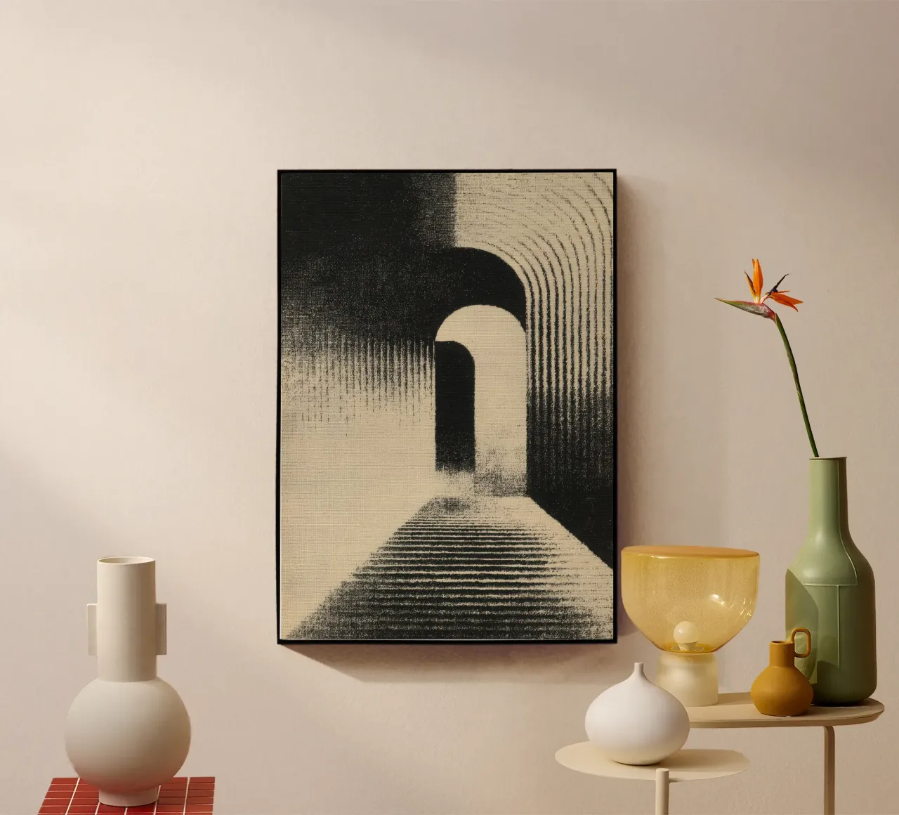 Linocut Archway in bianco e nero plexiglass da Line & Perception