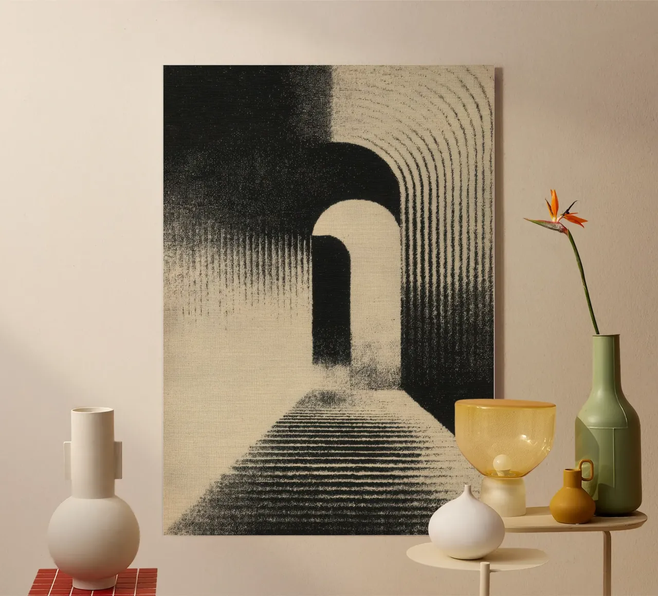 Linocut Archway in bianco e nero plexiglass da Line & Perception