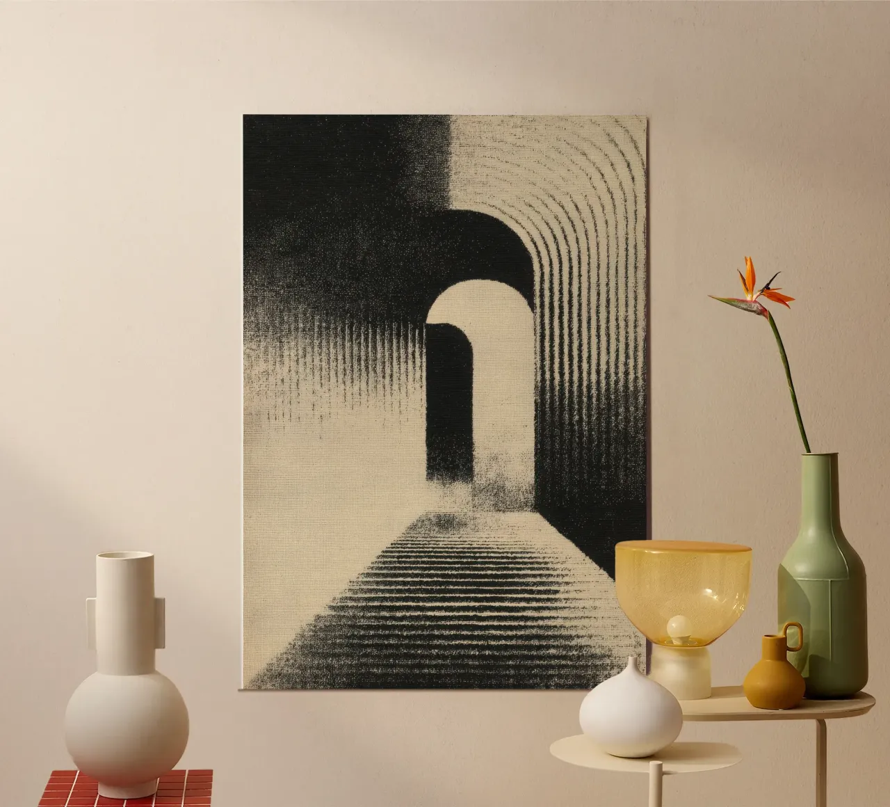 Linocut Archway in bianco e nero alluminio dibond da Line & Perception