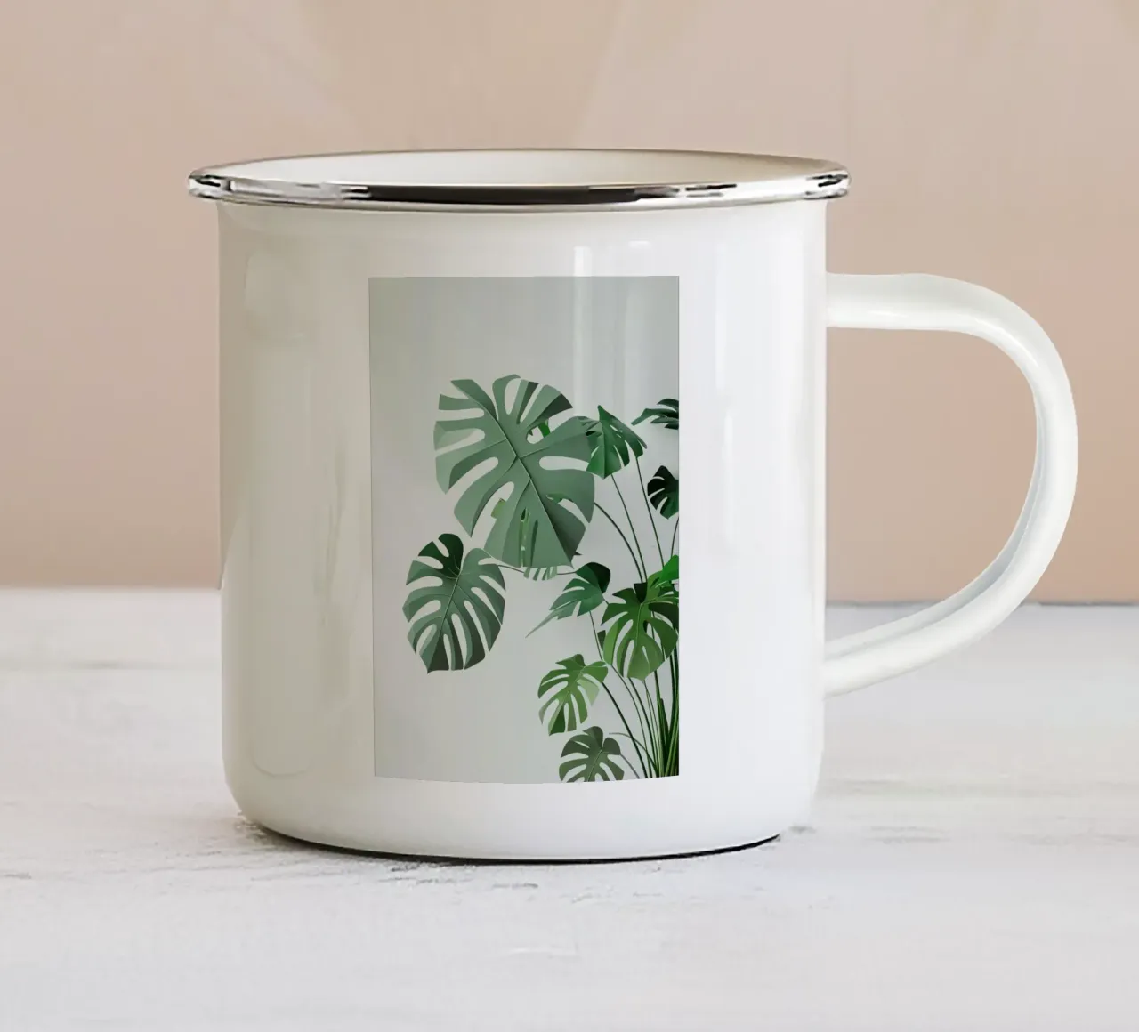 Foglia di monstera geometrica stilizzata tazza in smalto da Botanical Gallery