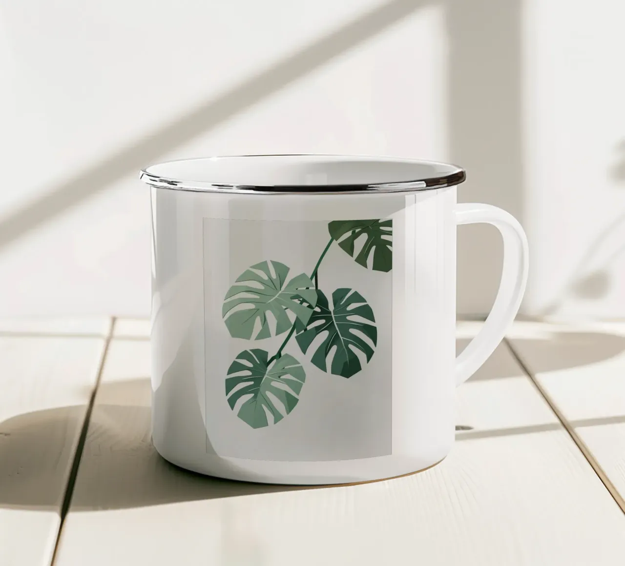 Foglia di monstera geometrica stilizzata tazza in smalto da Botanical Gallery