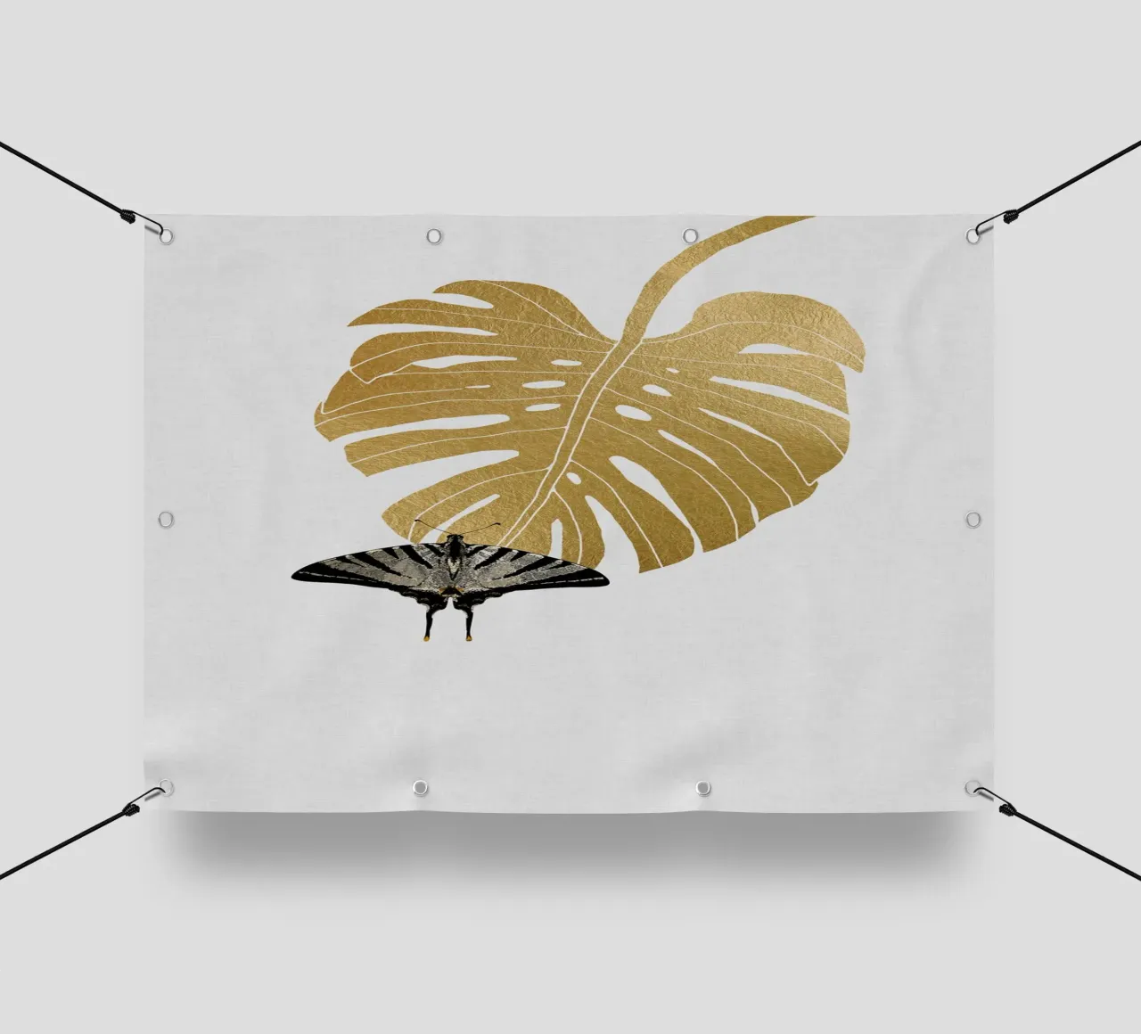 Farfalla e foglia di Monstera telo in pvc da Orara Studio