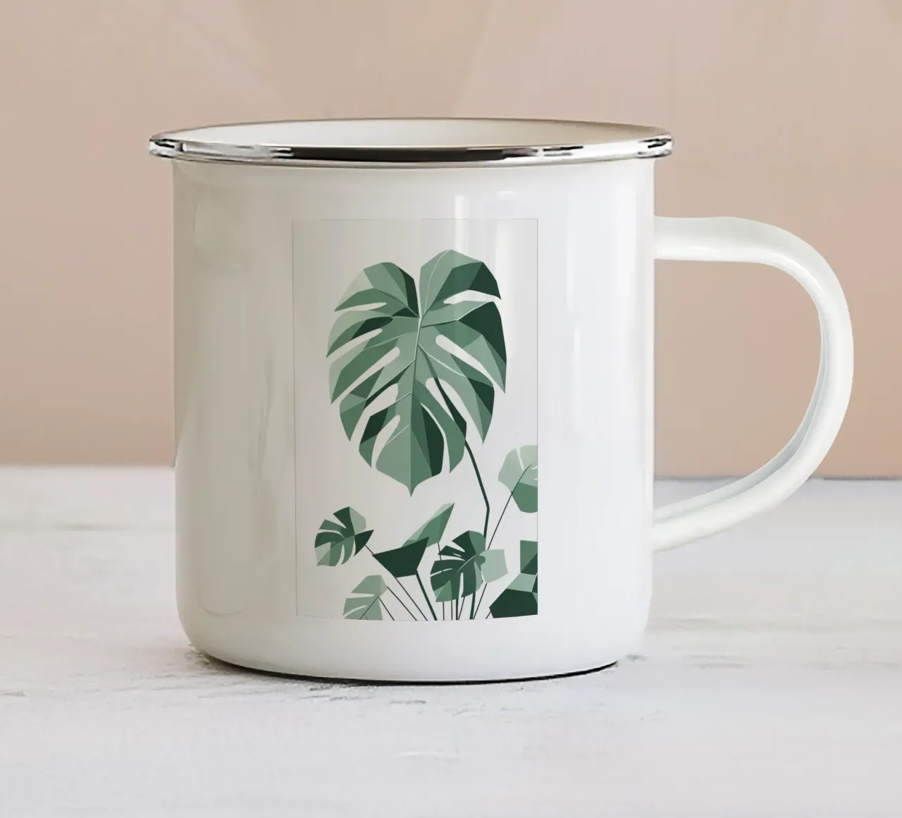 Foglia di monstera geometrica stilizzata tazza in smalto da Botanical Gallery