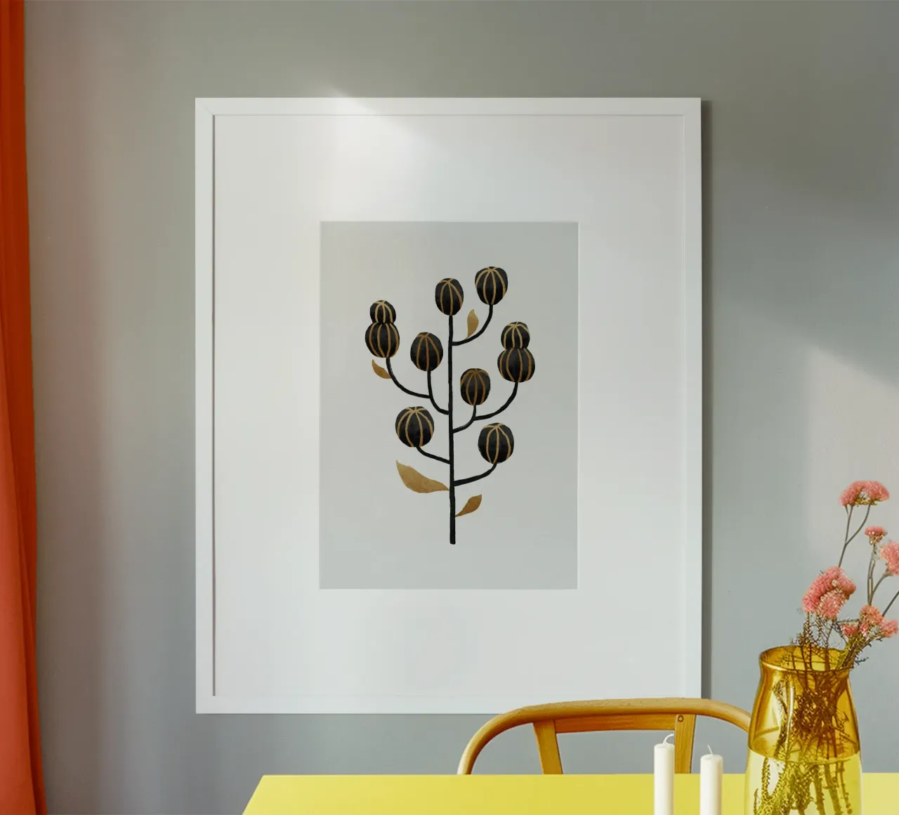 Natura morta oro nero I poster con telaio in alluminio da Orara Studio