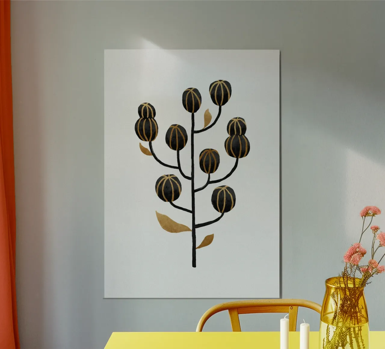 Natura morta oro nero I poster con telaio in alluminio da Orara Studio