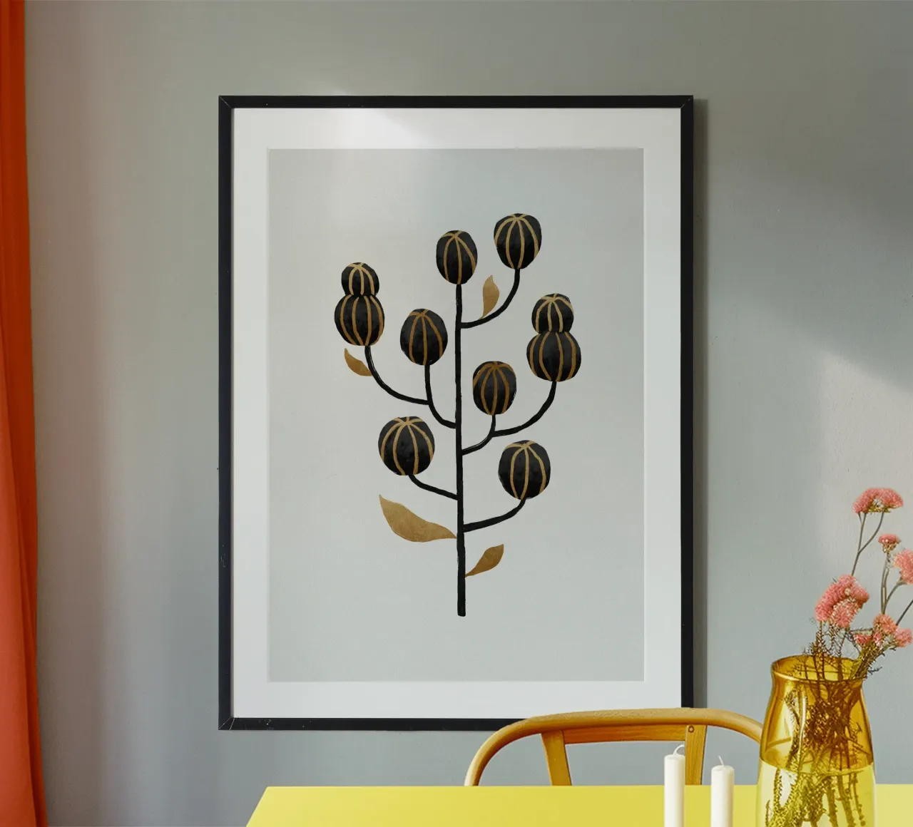 Natura morta oro nero I poster con telaio in alluminio da Orara Studio