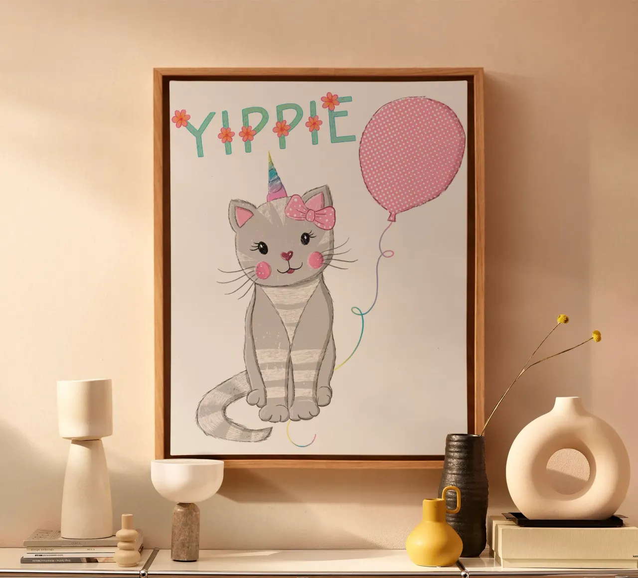 Gatto. Compleanno. Per i bambini. Per le bambine. Personalizzabile. tela con Cornice a cassetta da CalliLetters