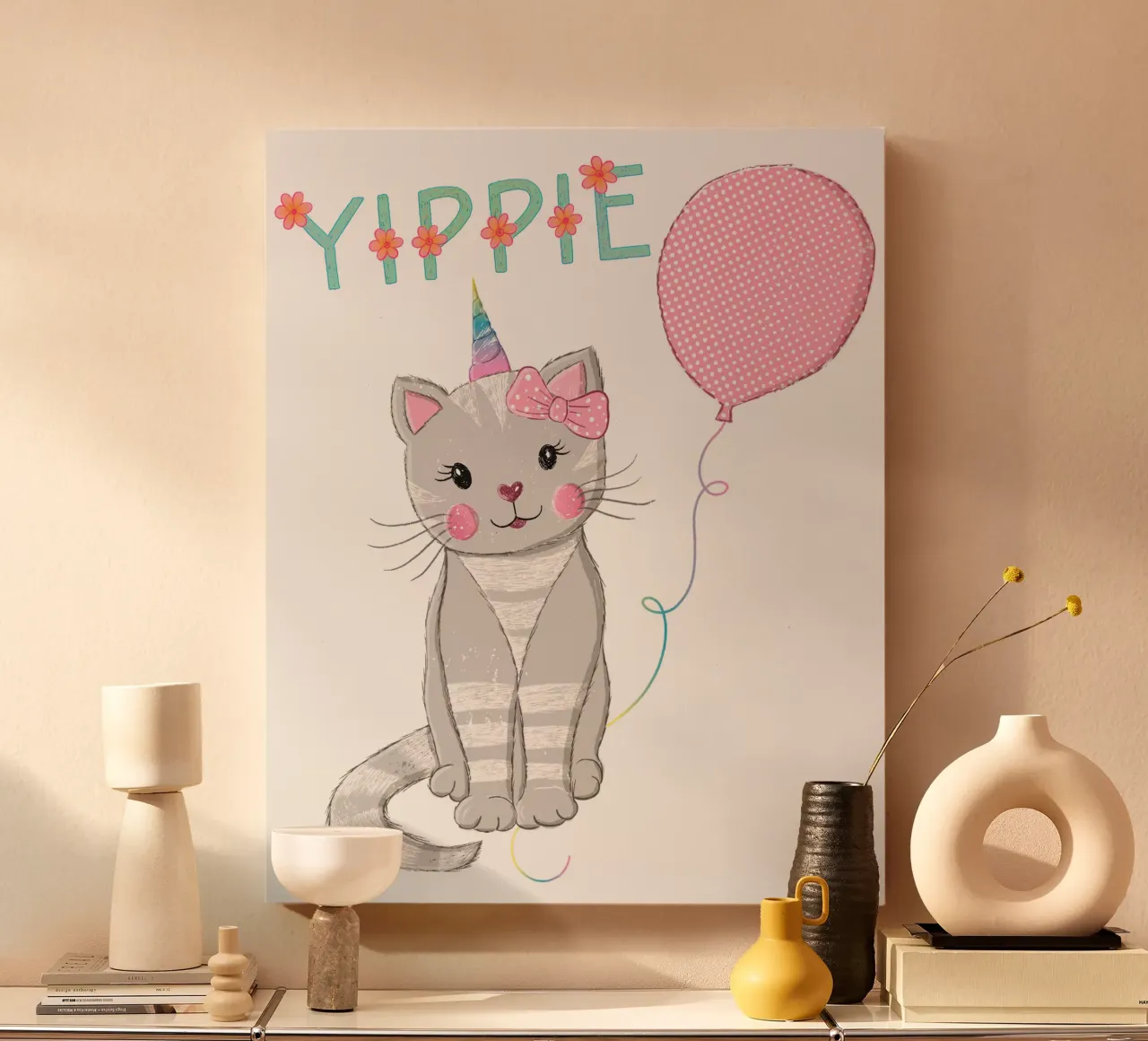 Gatto. Compleanno. Per i bambini. Per le bambine. Personalizzabile. tela con Cornice a cassetta da CalliLetters