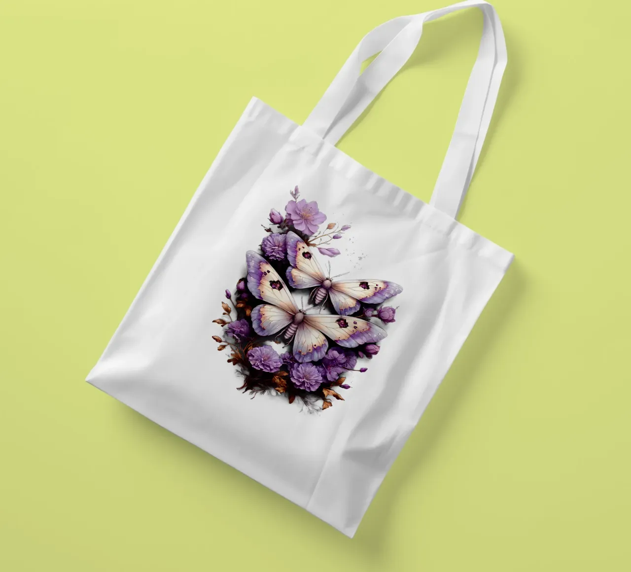 Falene magiche con fiori viola borsa in juta da Eva Nev