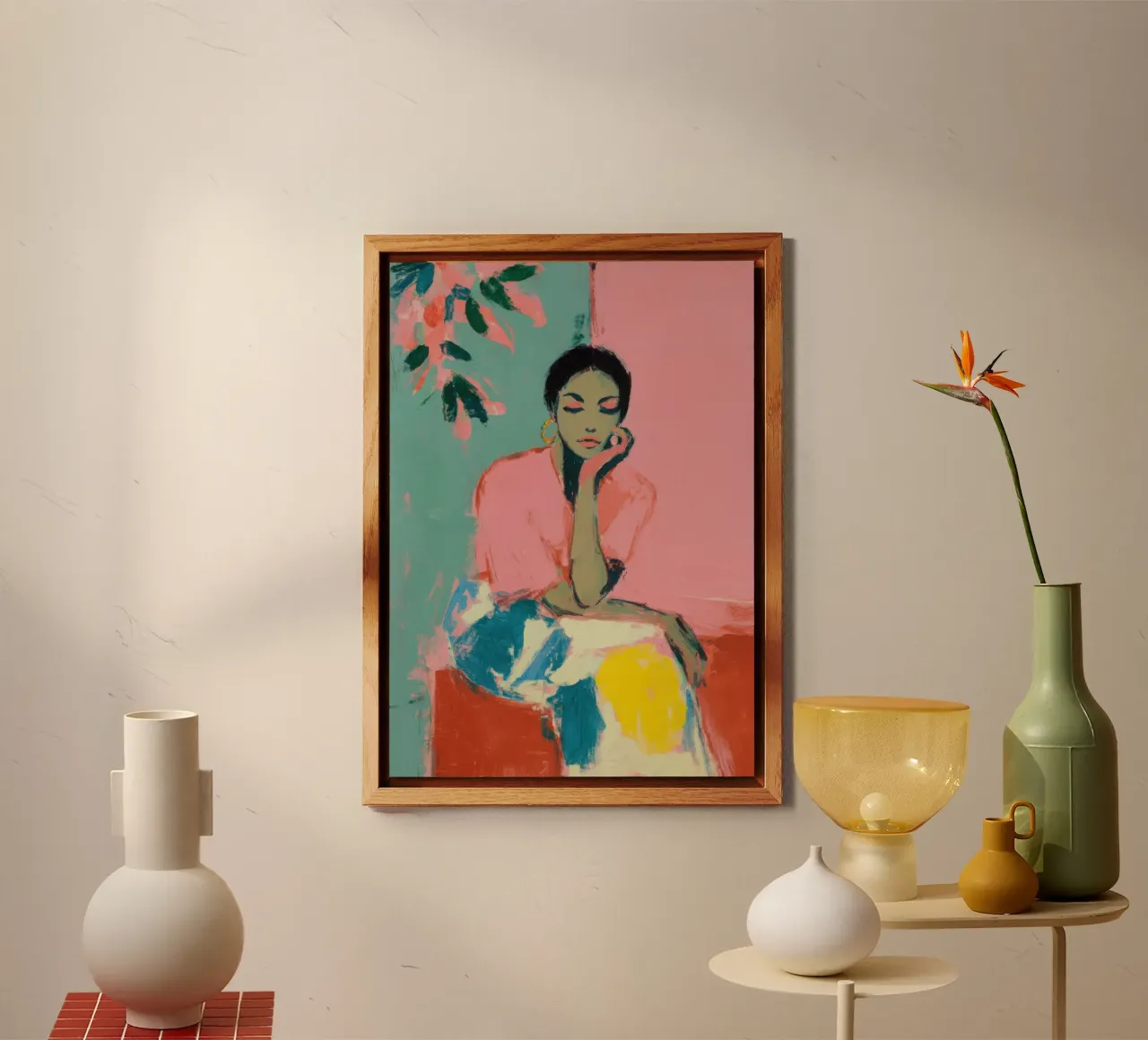 Ritratto minimalista di donna su un divano pannello forex da Bright Horizons