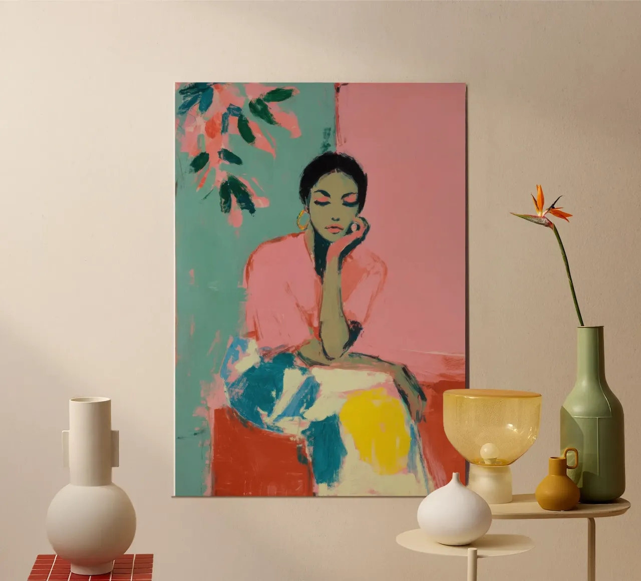 Ritratto minimalista di donna su un divano pannello forex da Bright Horizons