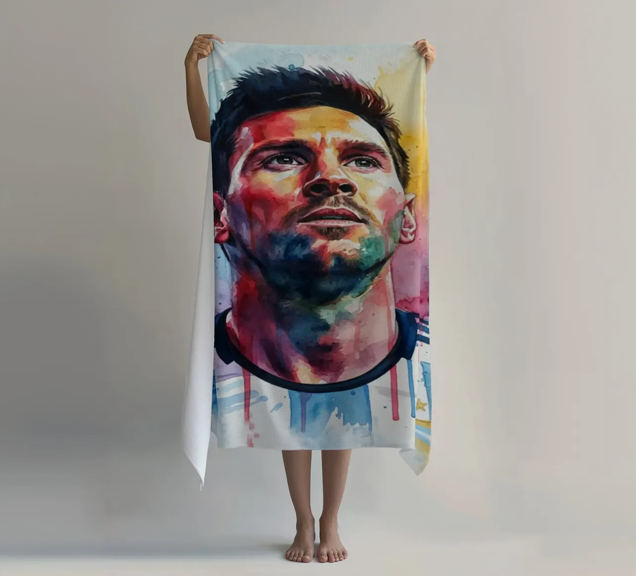Lionel Messi acquerello #2 telo mare da Kalis
