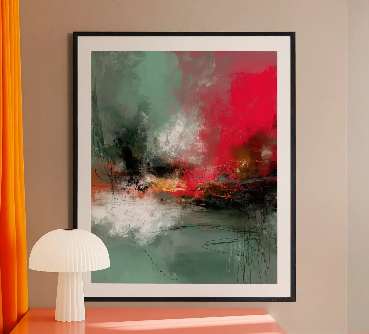 Silent Collision Abstract Red and Green Composition hahnemühle by StudioVO