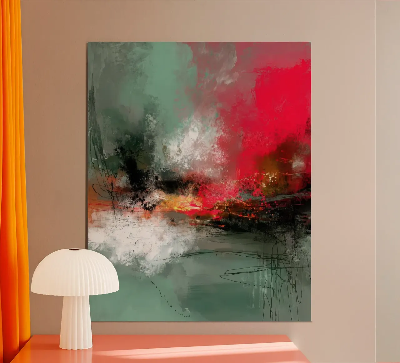 Silent Collision Abstract Red and Green Composition hahnemühle by StudioVO