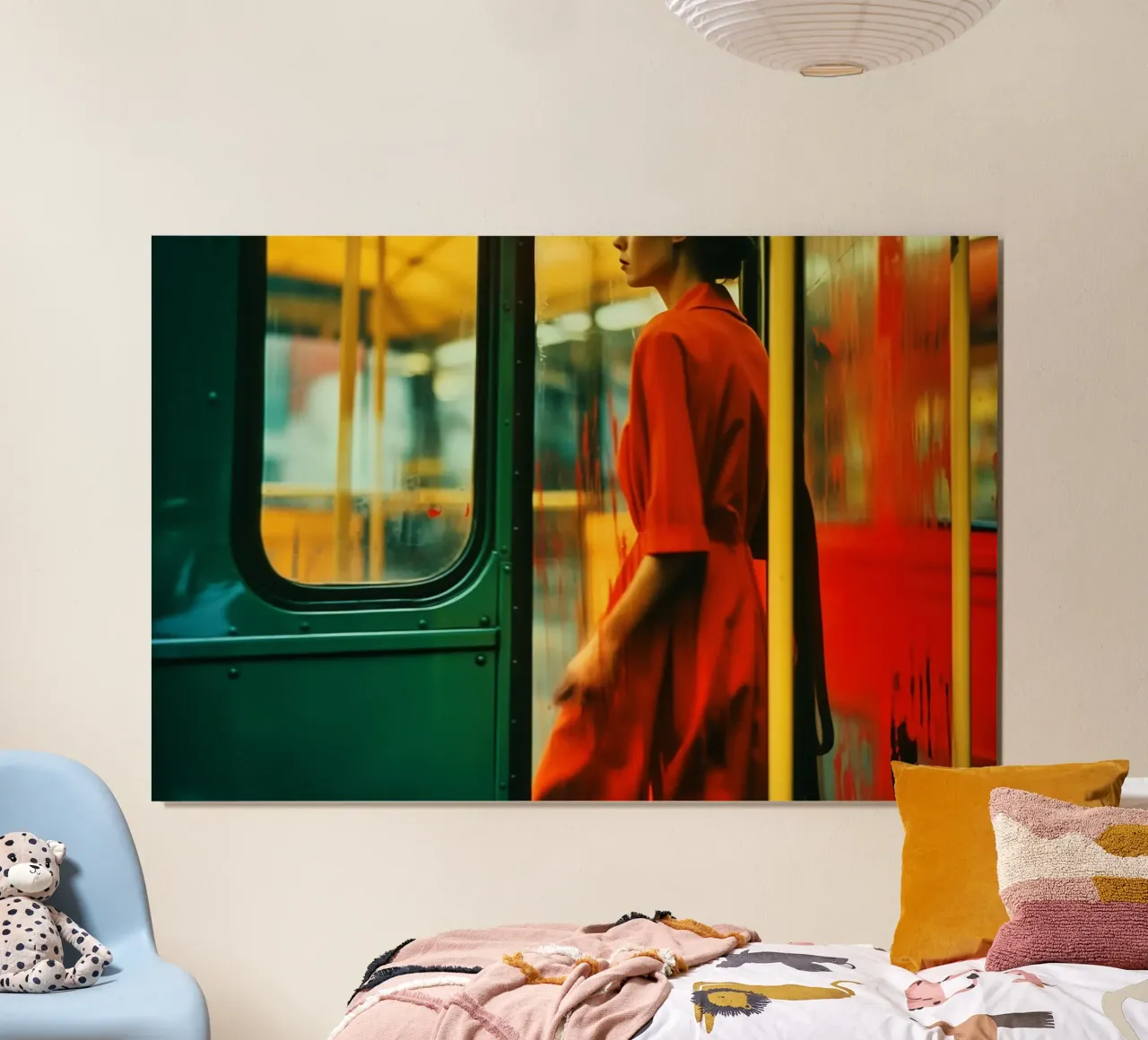 Treno notturno della metropolitana di New York Donna poster con telaio in plastica da Autofocus