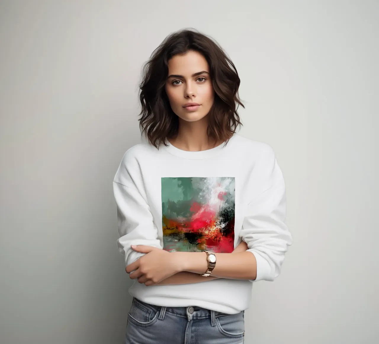 Orizzonte rosso Composizione astratta con verde e bianco felpa da StudioVO