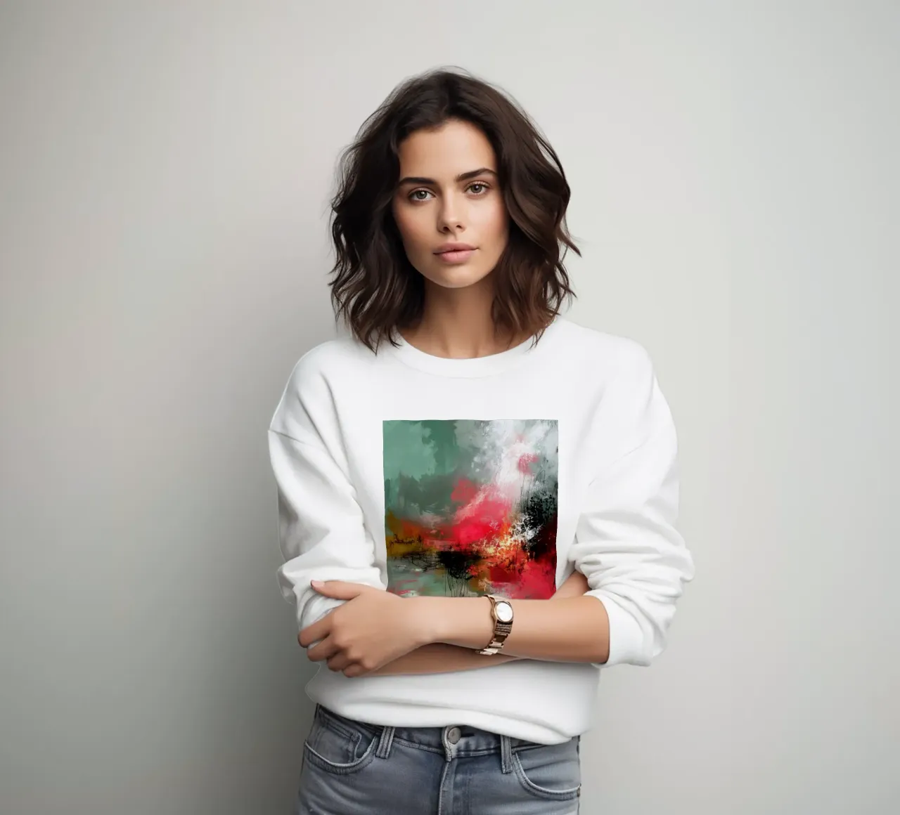 Orizzonte rosso Composizione astratta con verde e bianco felpa da StudioVO