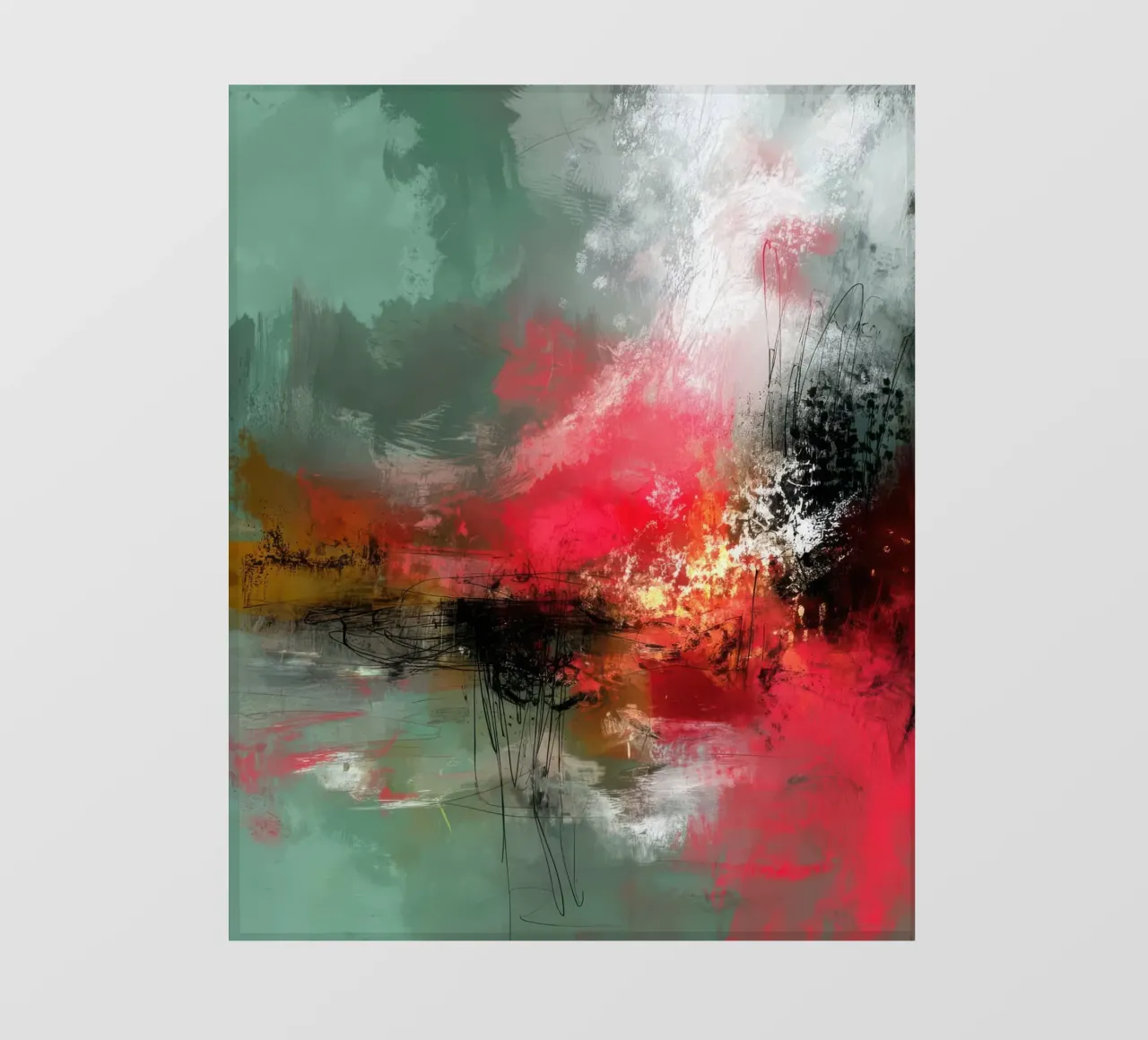 Orizzonte rosso Composizione astratta con verde e bianco pellicola backlit da StudioVO