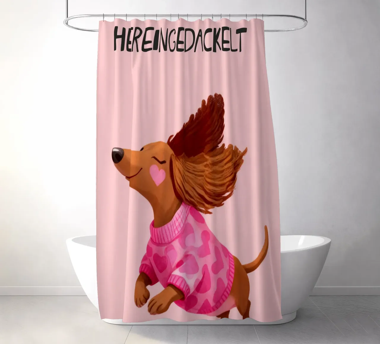Hereingedackelt dachshund, Come in Home Art Duschvorhang von Attaboy Dsgn
