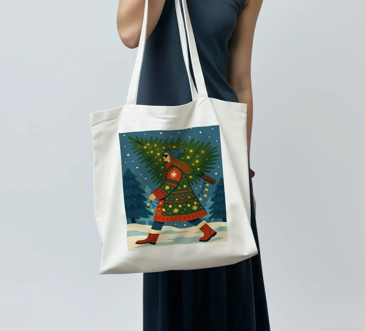 PASSEGGIANDO IN UN PAESE DELLE MERAVIGLIE INVERNALE borsa in juta da CHRISTMAS ART