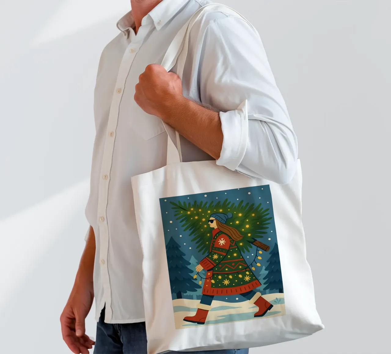 PASSEGGIANDO IN UN PAESE DELLE MERAVIGLIE INVERNALE borsa in juta da CHRISTMAS ART