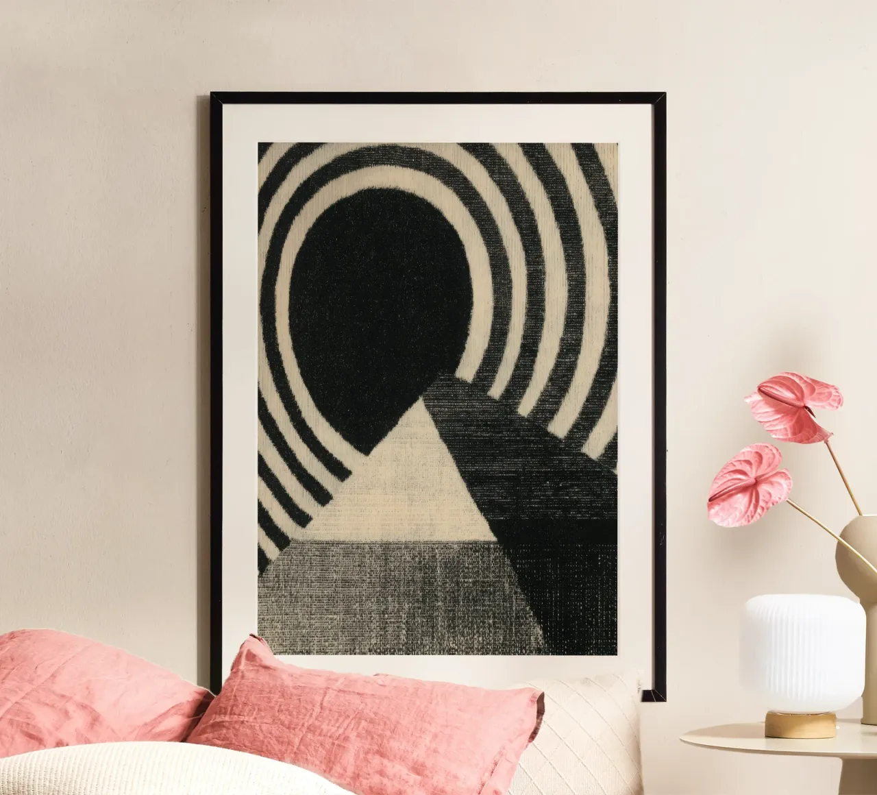Abstract circle-triangle composition poster by Line & Perception