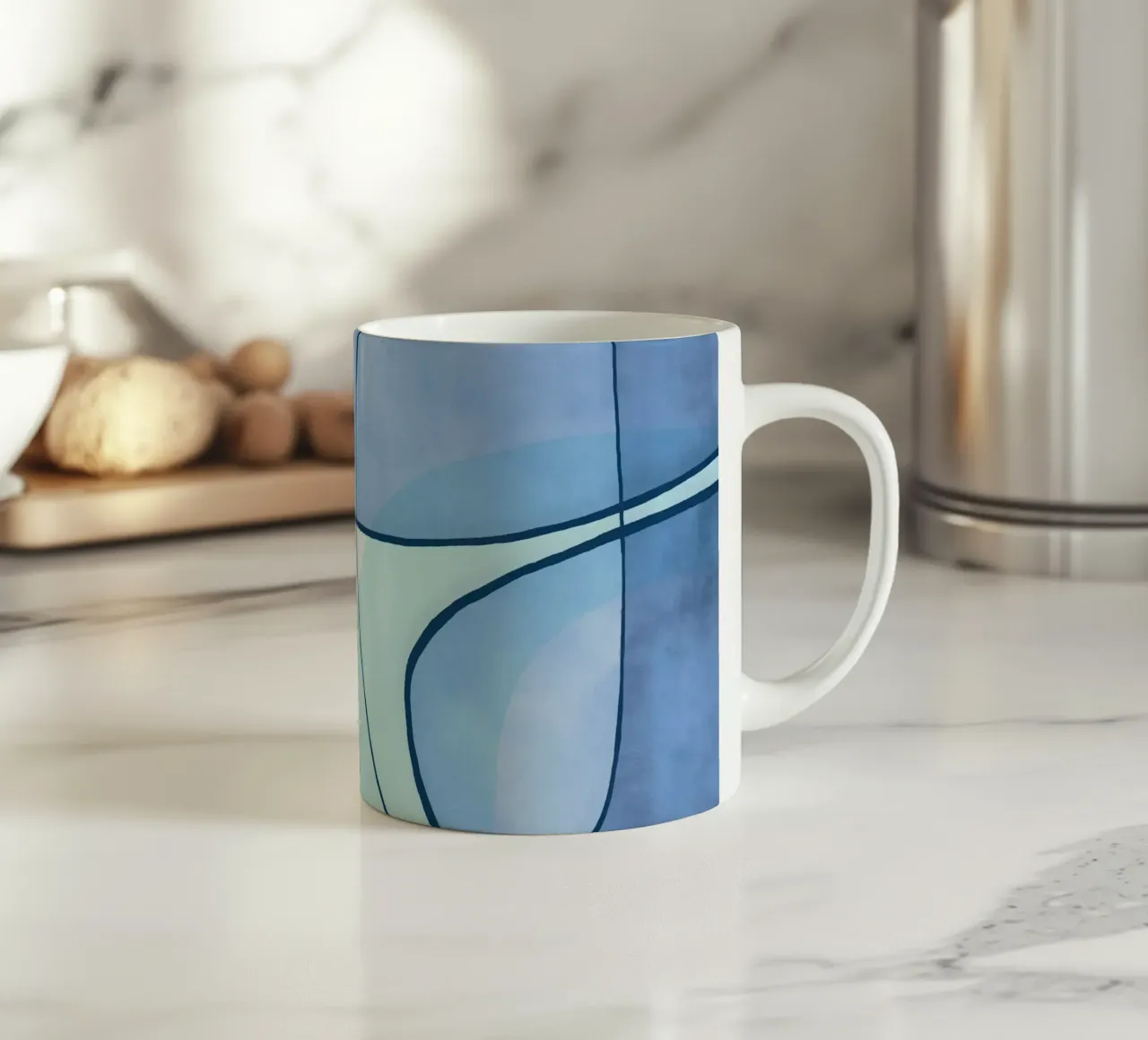 Abstract Line Art Ocean Blue tazza in ceramica da Andrea Haase Contemporary Timeless