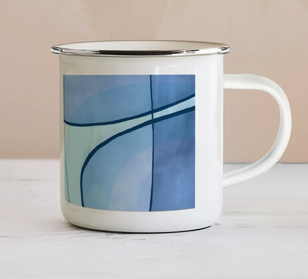 Abstract Line Art Ocean Blue tazza in smalto da Andrea Haase Contemporary Timeless