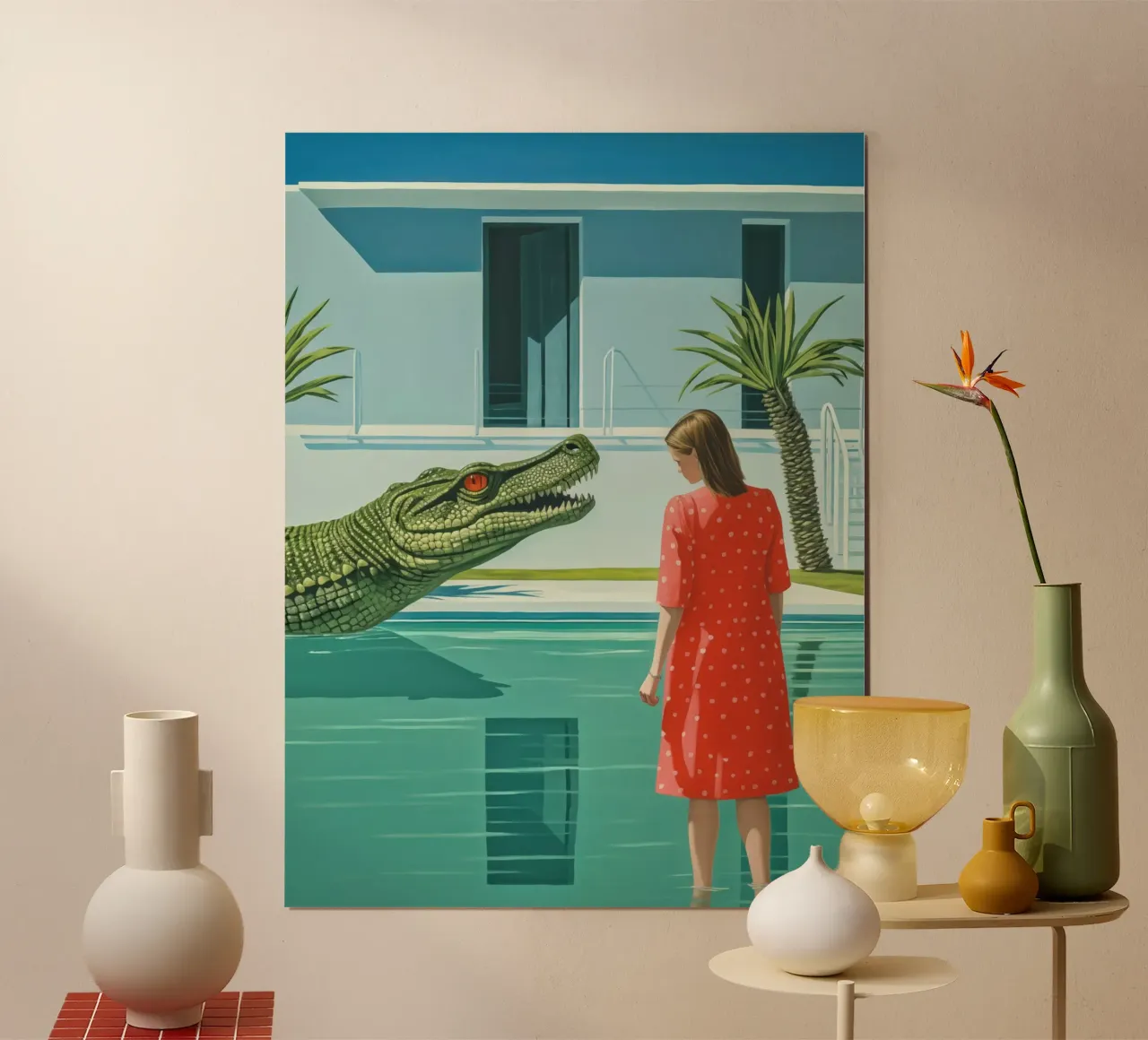 Das Krokodil am Pool Poster mit Kunststoffrahmen von Autofocus