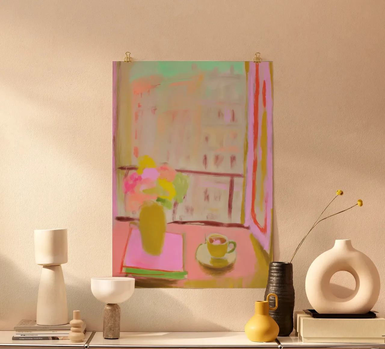 Natura morta con fiori e tazza carta hahnemühle da Bright Horizons
