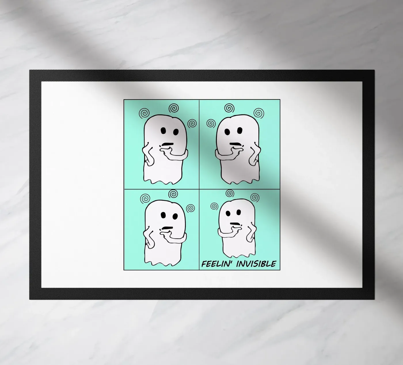 Invisible Cute Ghost Comics doormat by sillyindustries