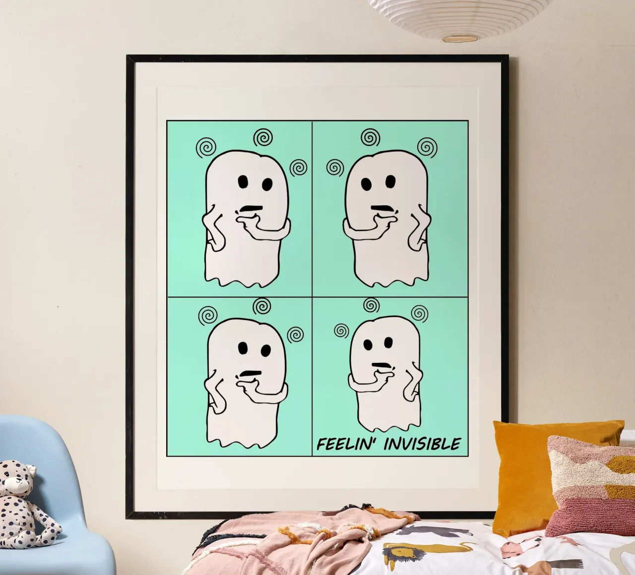 Fumetti fantasma invisibile e carino poster con telaio in alluminio da sillyindustries