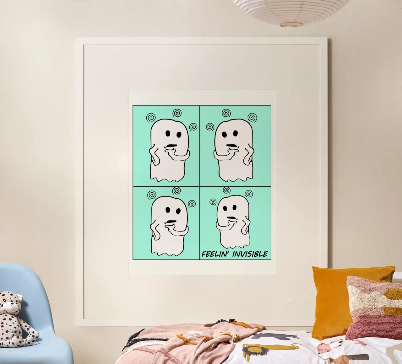 Fumetti fantasma invisibile e carino poster con telaio in alluminio da sillyindustries