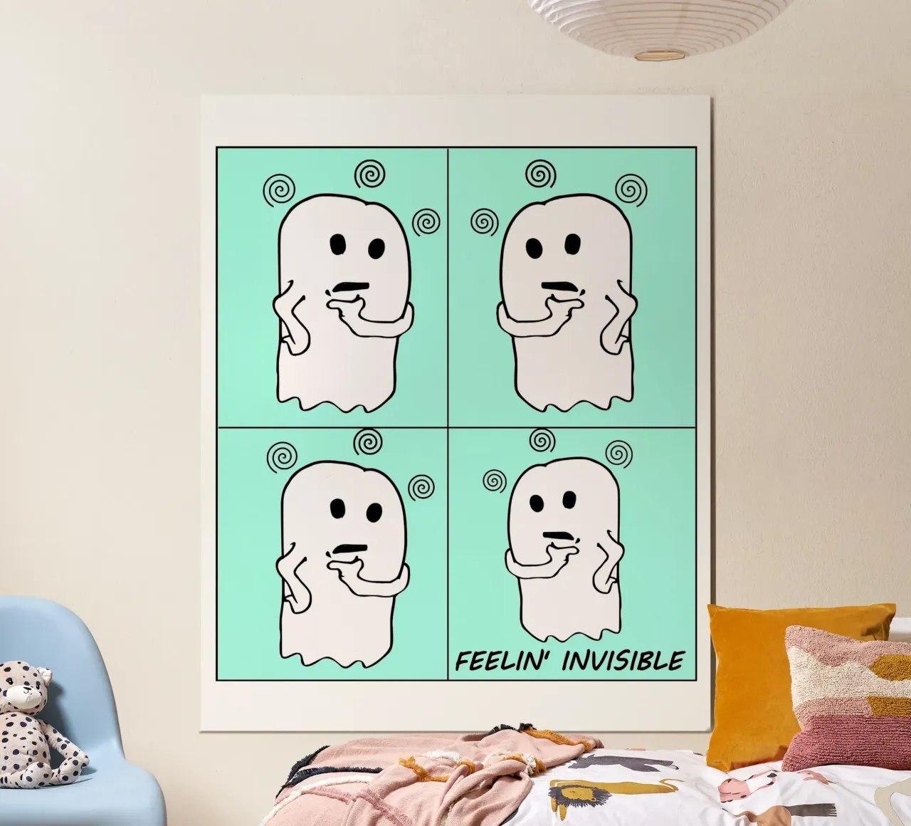 Fumetti fantasma invisibile e carino poster con telaio in alluminio da sillyindustries