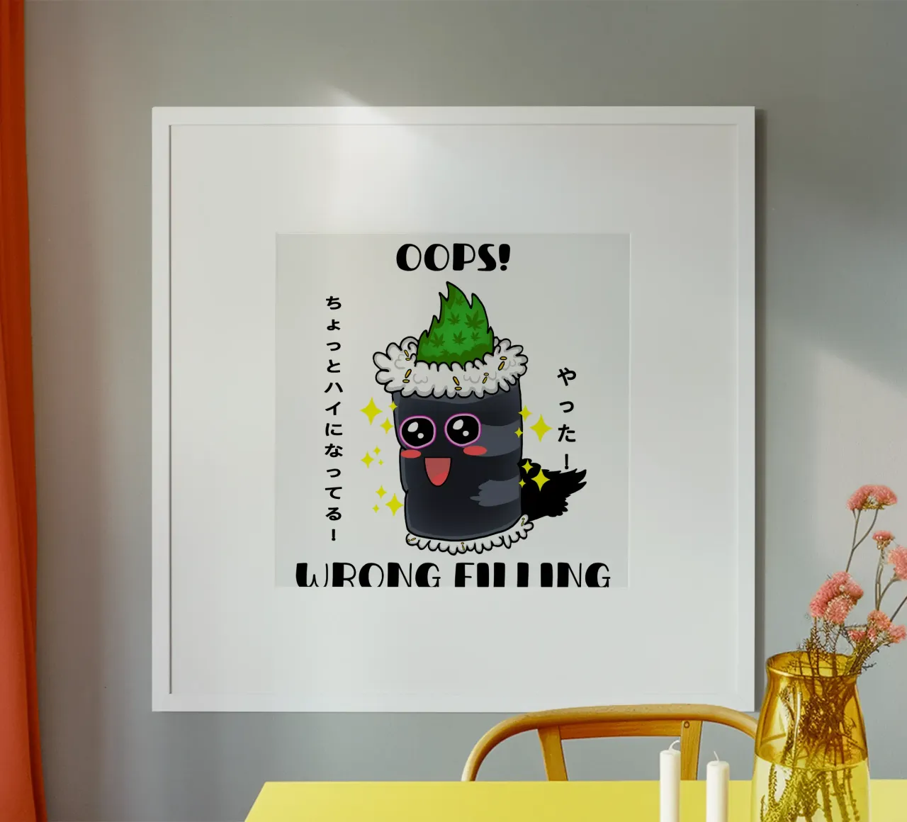 Rotolo di sushi verde poster con telaio in plastica da sillyindustries