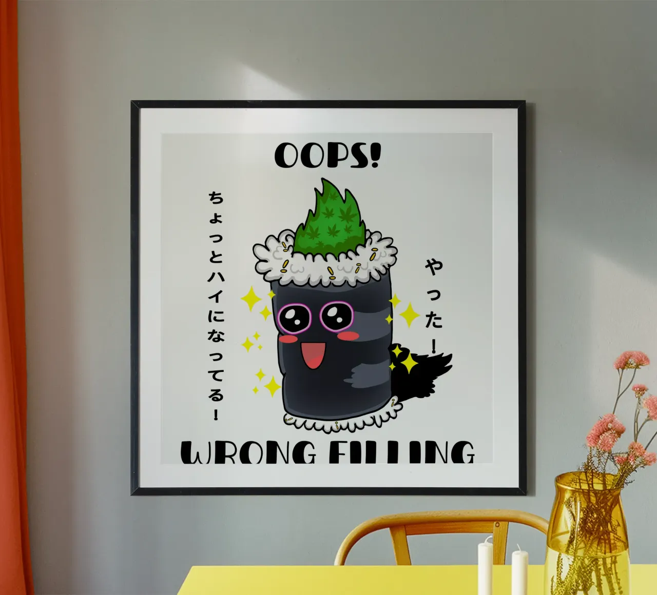 Rotolo di sushi verde poster con telaio in plastica da sillyindustries