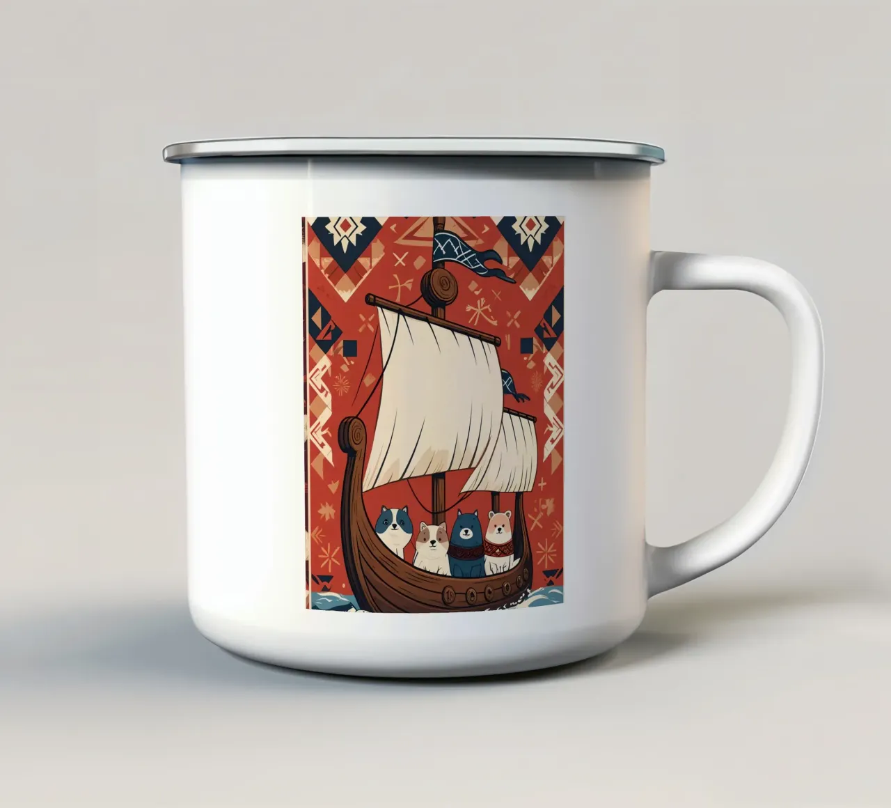 Quattro cuccioli su una nave di legno tazza in smalto da DesignDoodle