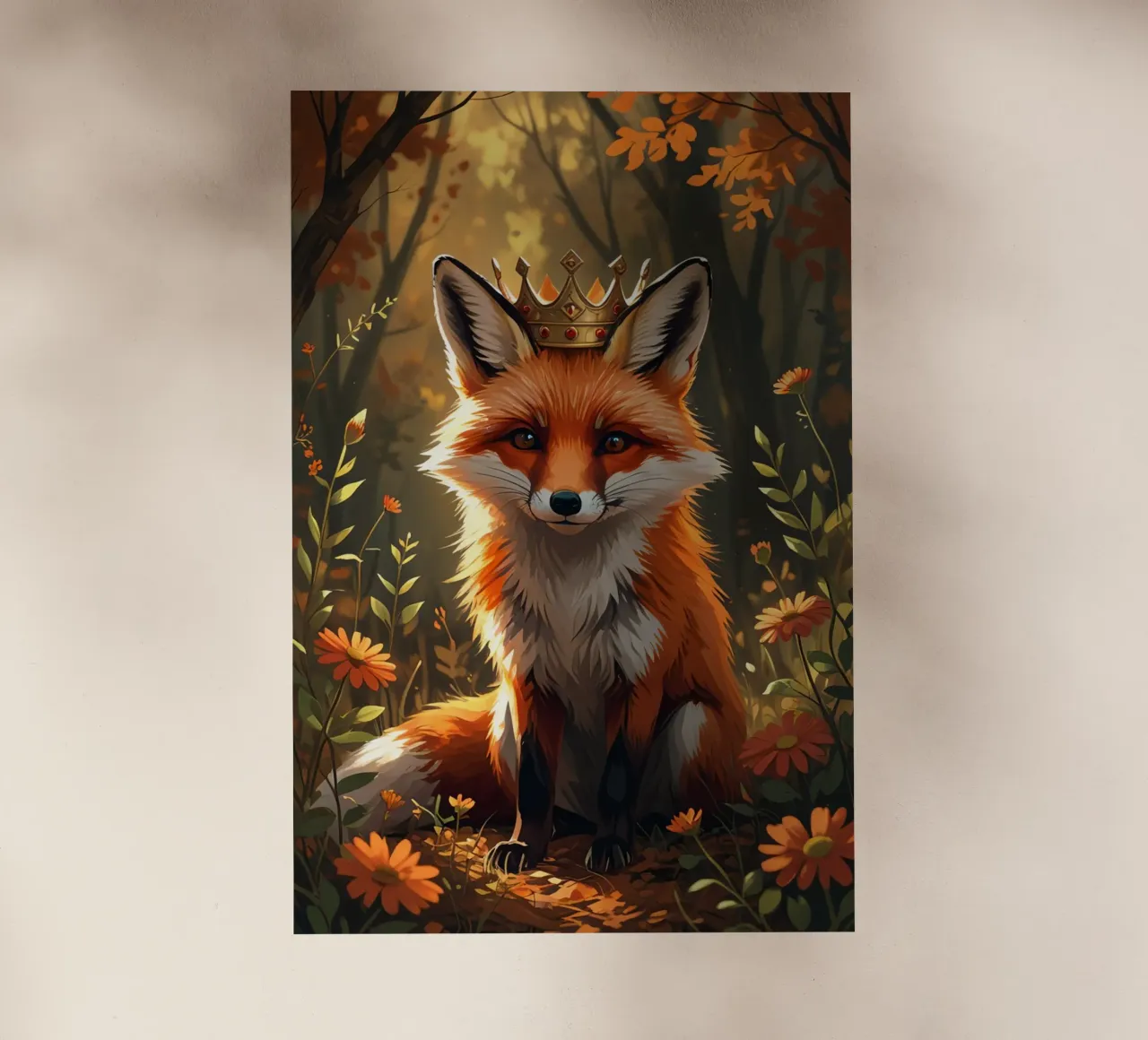 Volpe con corona nella foresta d'autunno pellicola backlit da DesignDoodle