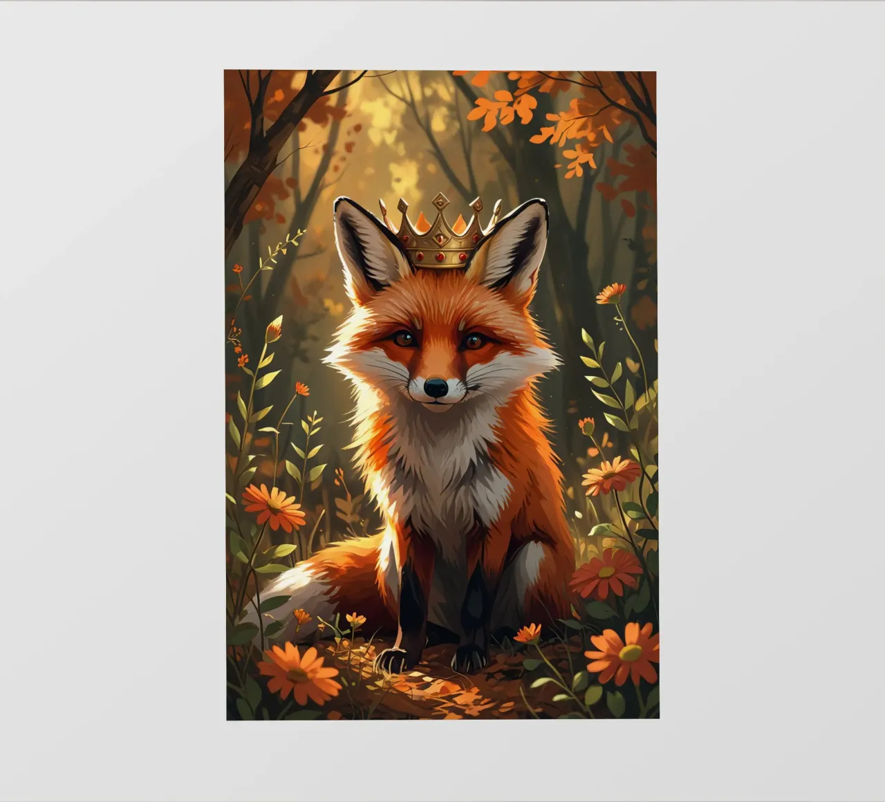 Volpe con corona nella foresta d'autunno pellicola backlit da DesignDoodle