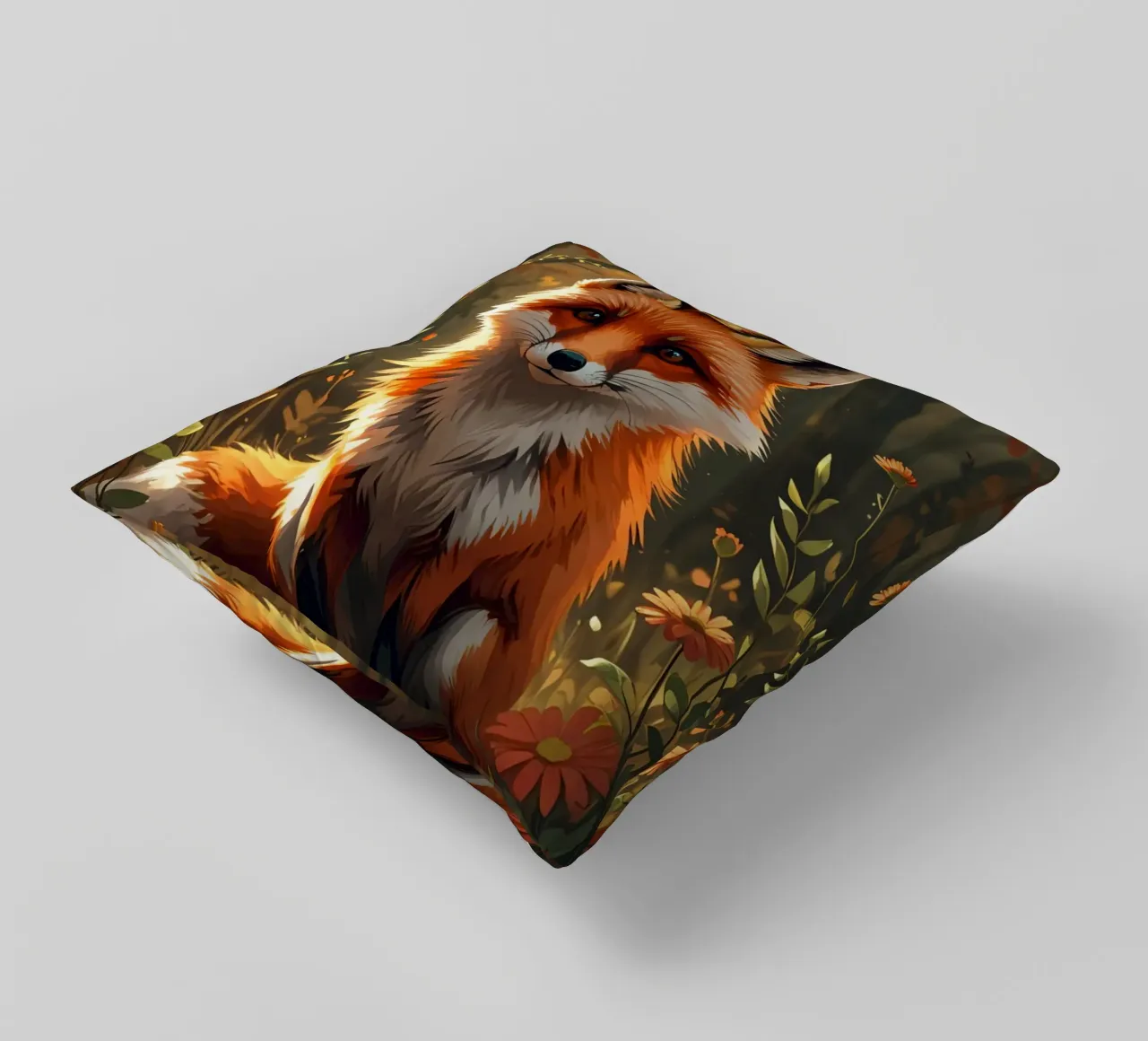 Volpe con corona nella foresta d'autunno cuscino da DesignDoodle