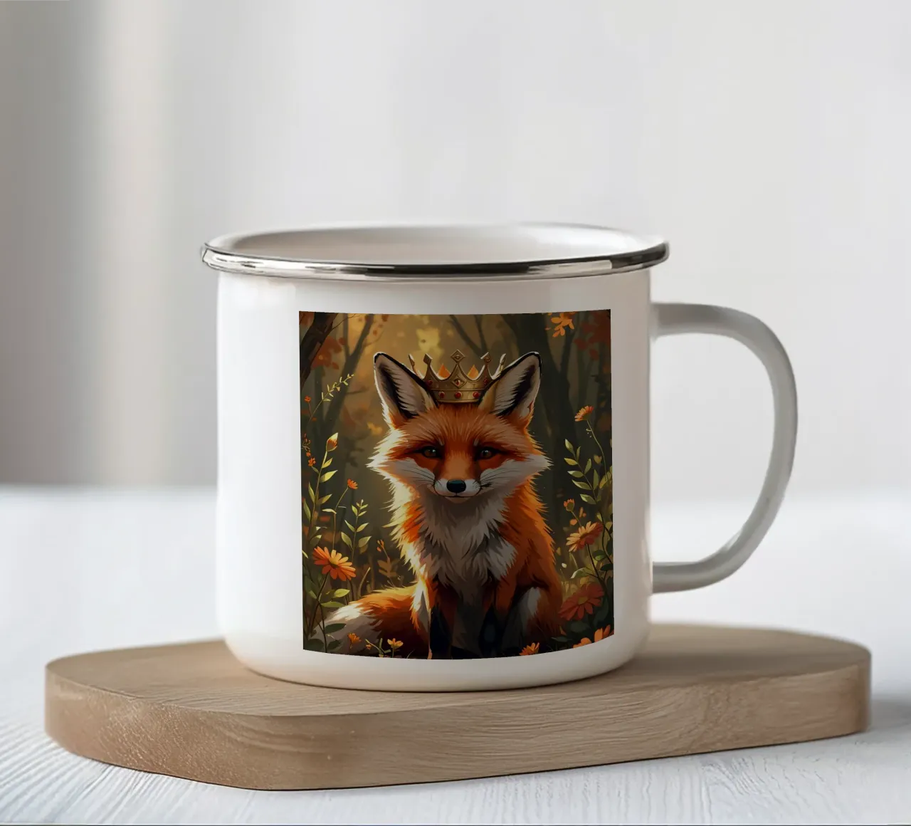 Volpe con corona nella foresta d'autunno tazza in smalto da DesignDoodle