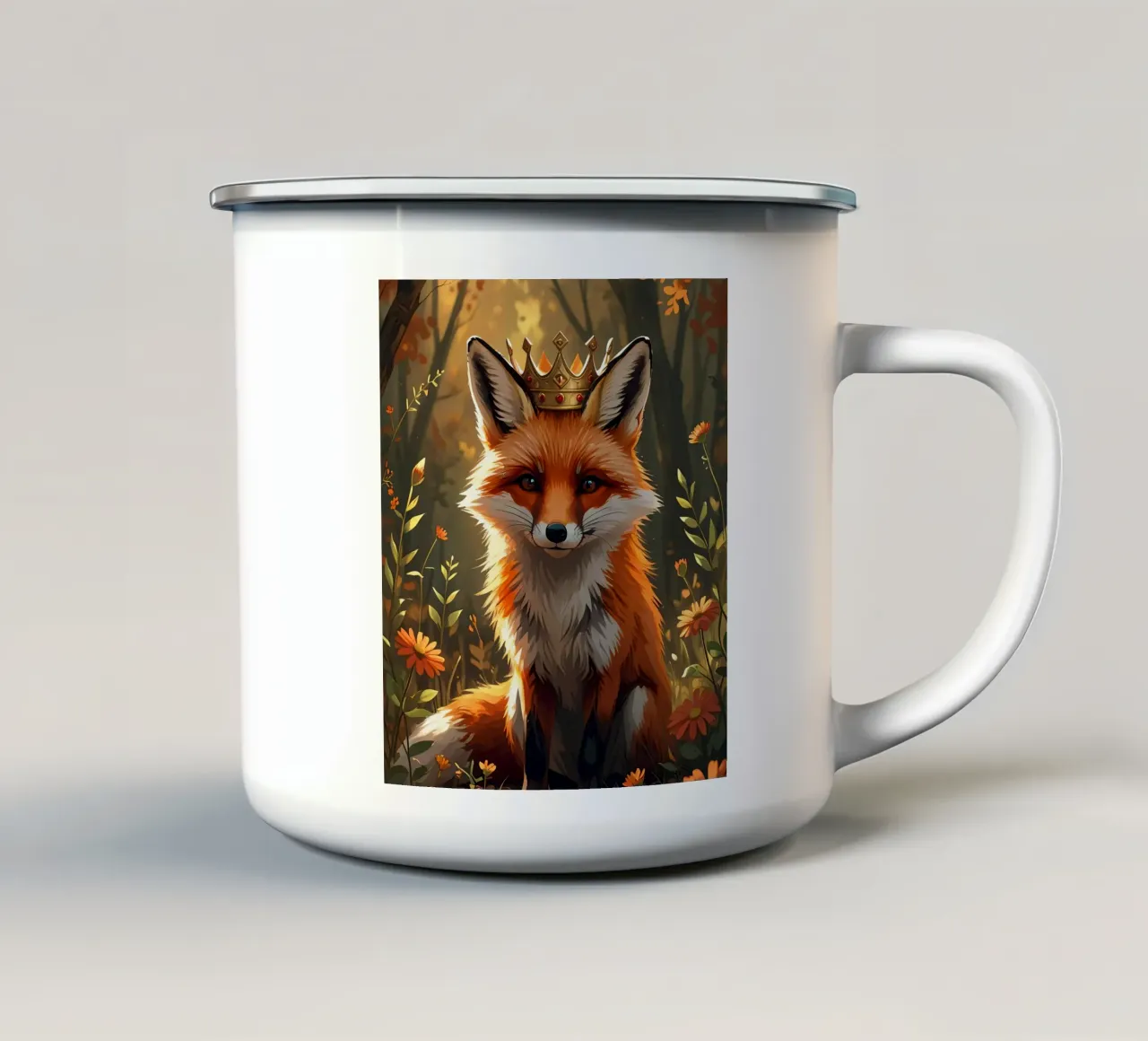 Volpe con corona nella foresta d'autunno tazza in smalto da DesignDoodle