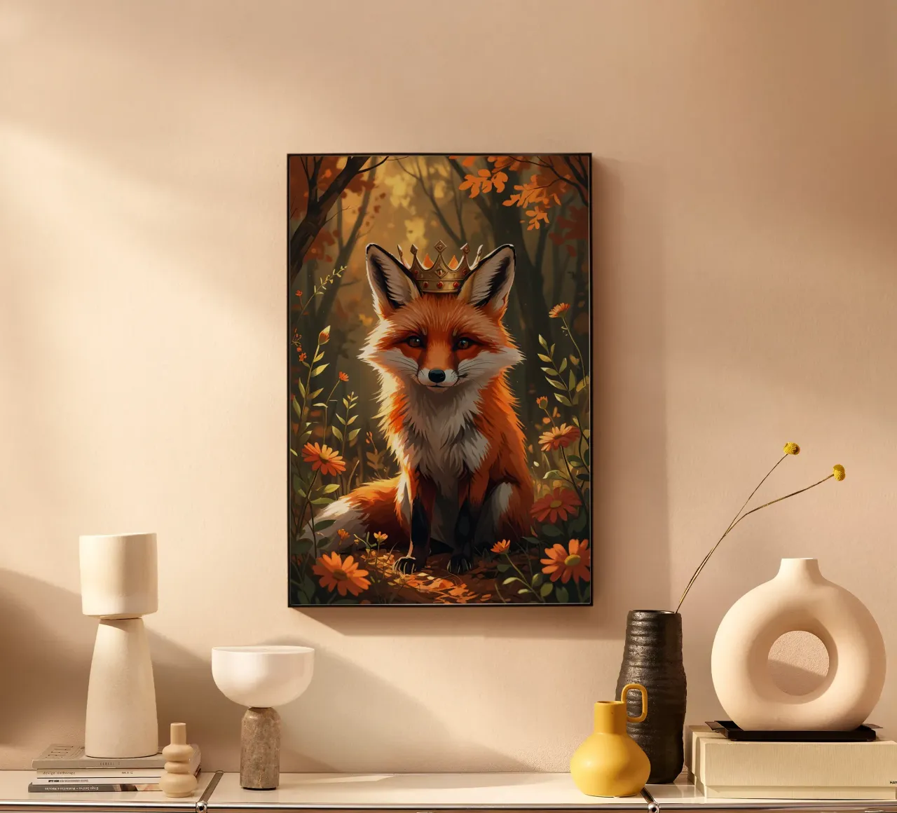 Volpe con corona nella foresta d'autunno plexiglass da DesignDoodle