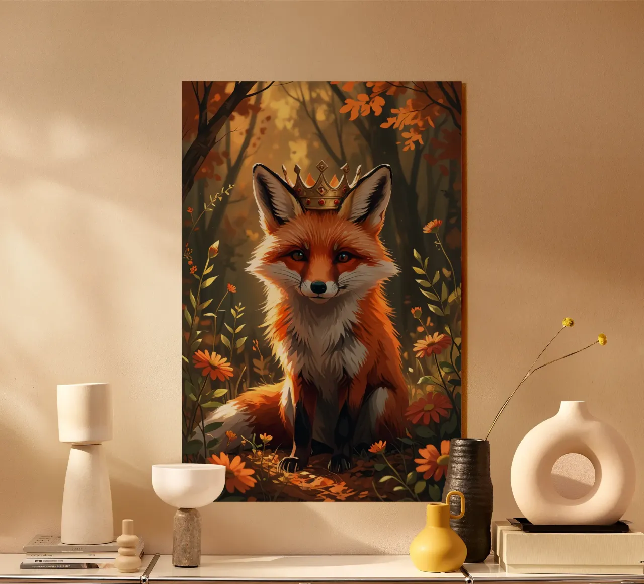 Volpe con corona nella foresta d'autunno plexiglass da DesignDoodle