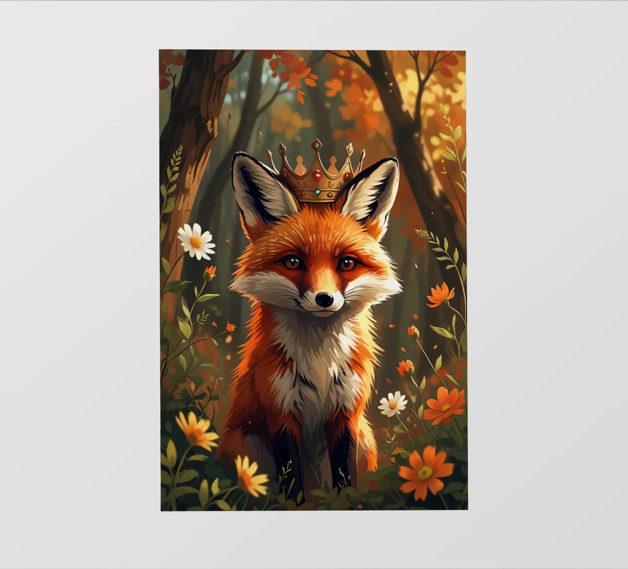 Volpe reale con corona nella foresta d'autunno pellicola backlit da DesignDoodle