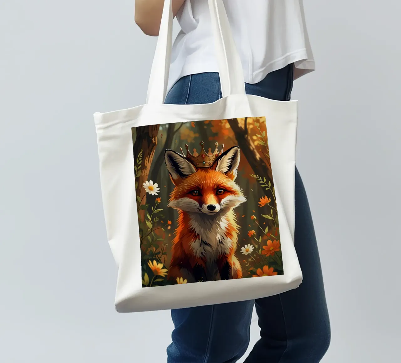 Volpe reale con corona nella foresta d'autunno borsa in juta da DesignDoodle