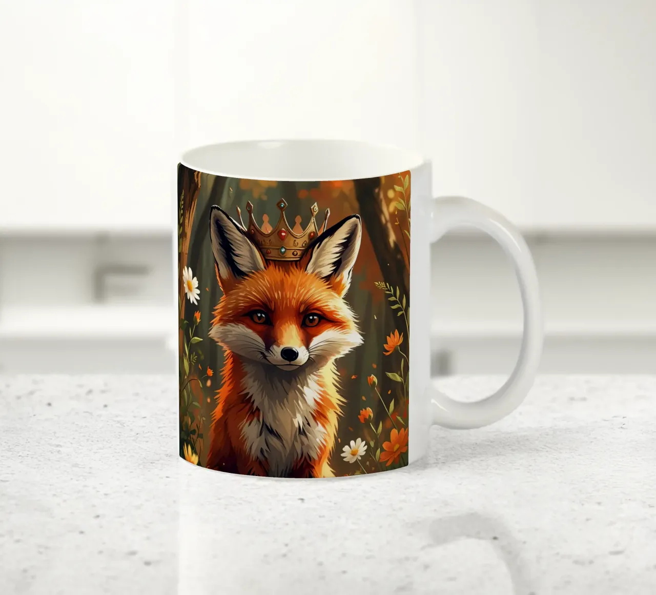 Volpe reale con corona nella foresta d'autunno tazza in ceramica da DesignDoodle