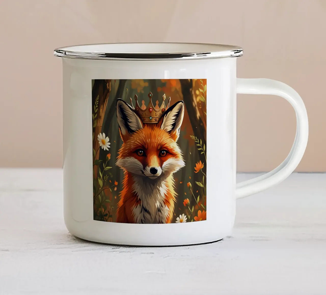 Volpe reale con corona nella foresta d'autunno tazza in smalto da DesignDoodle