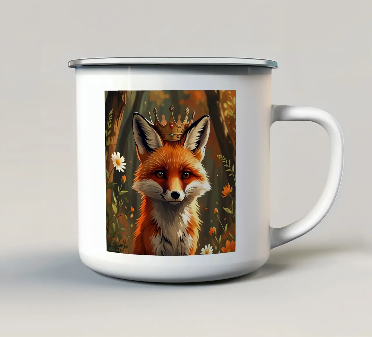 Volpe reale con corona nella foresta d'autunno tazza in smalto da DesignDoodle