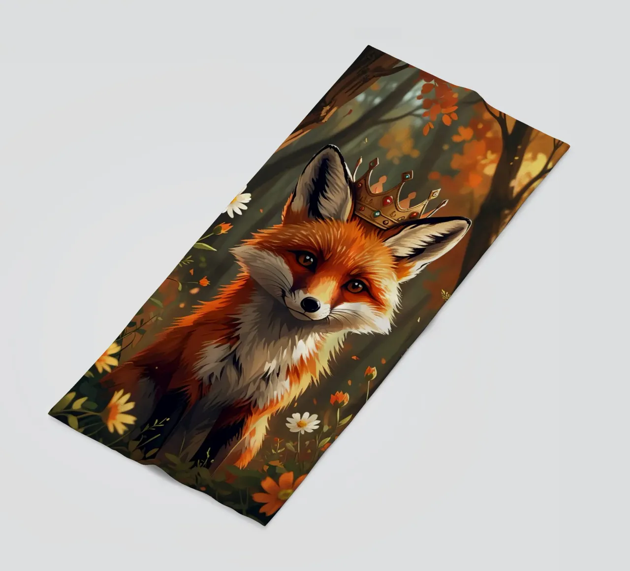 Volpe reale con corona nella foresta d'autunno telo mare da DesignDoodle